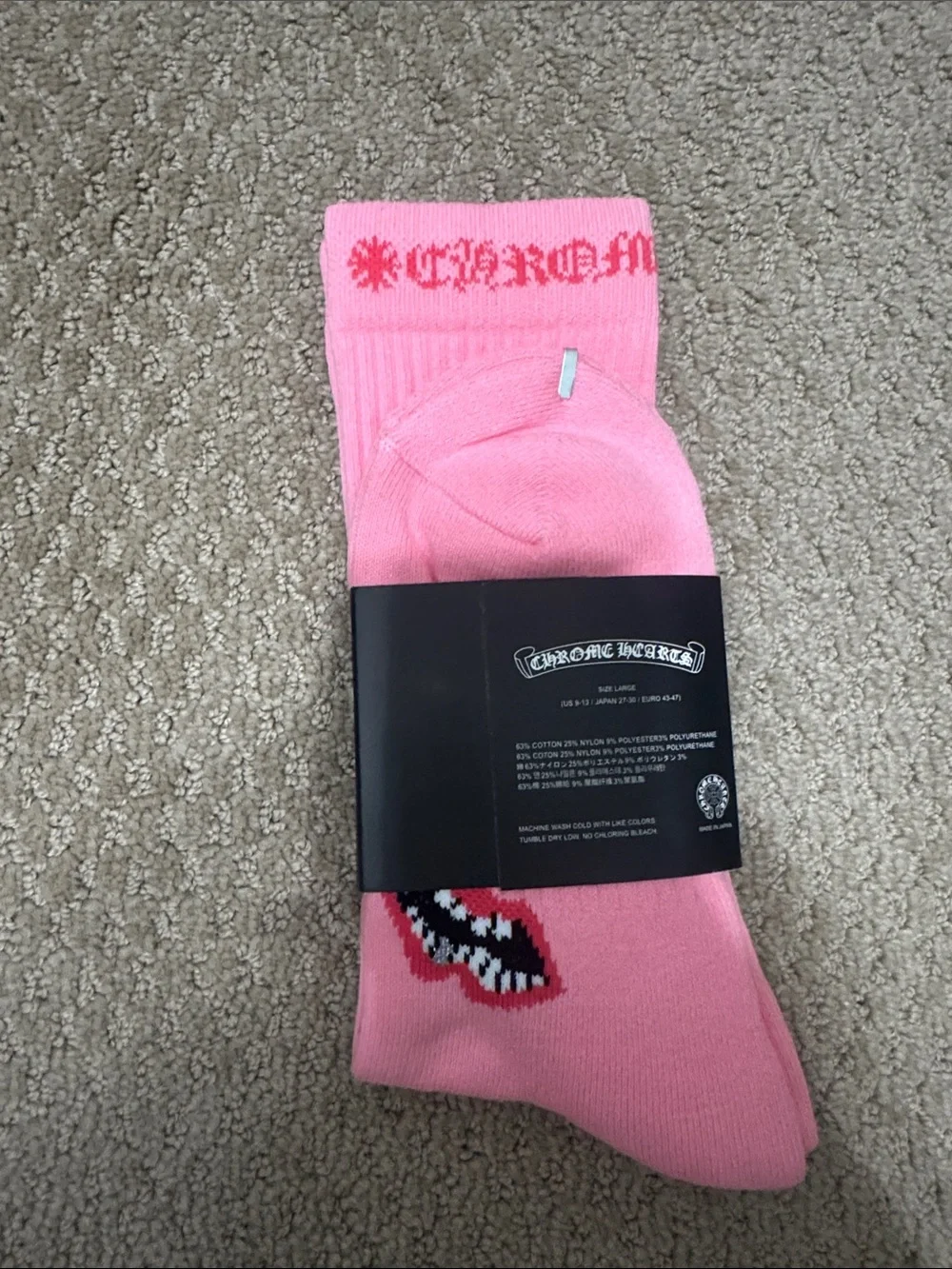 Chrome Hearts Pink Lip Motif Crew Socks